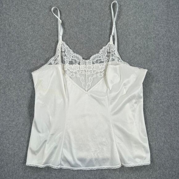 Vassarette Lace Trim Cami Slip Top Women's Large Cream Lingerie Y2K Adjustable - Picture 1 of 7